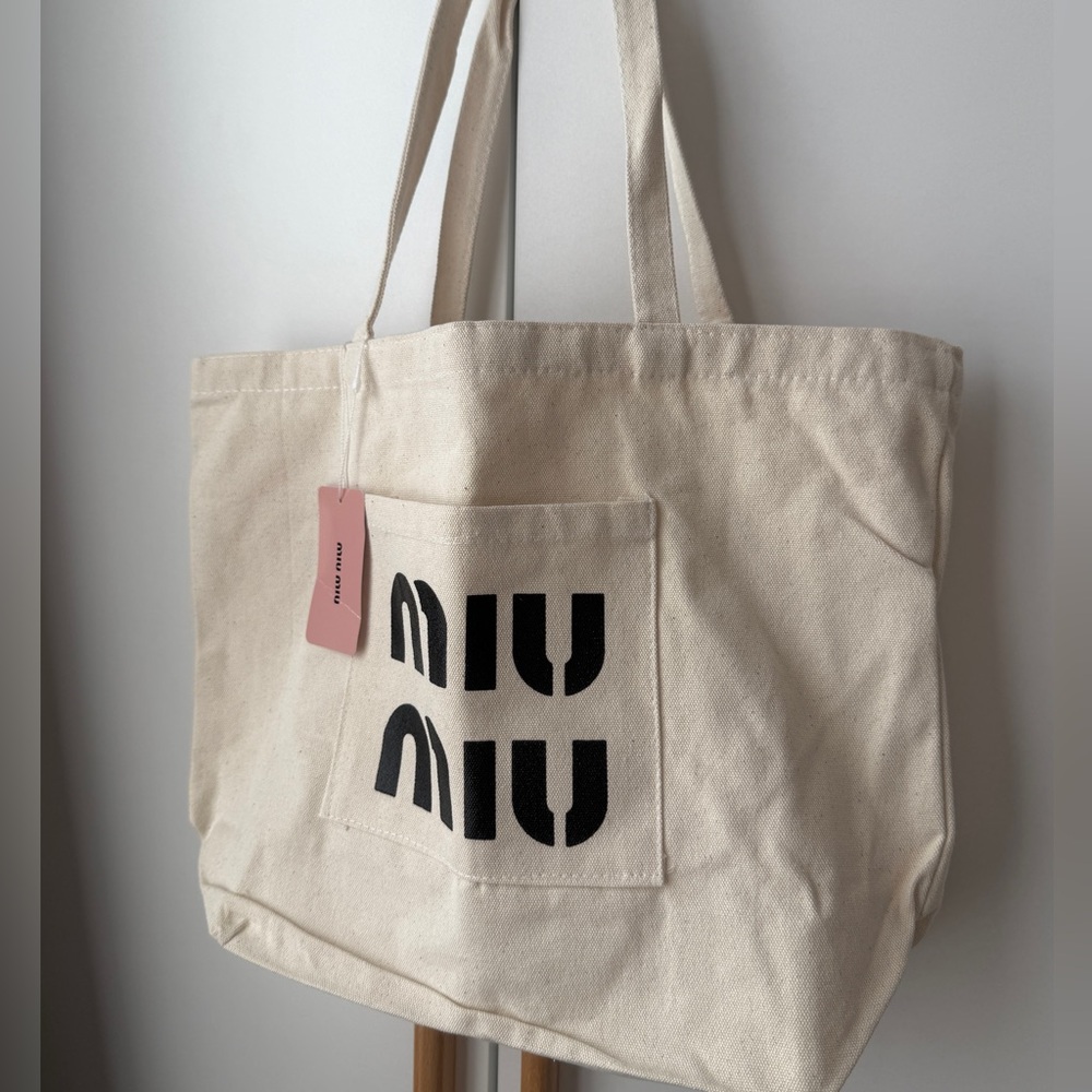 Handbag Miu Miu Cream Canvas Tote Bag Limited Edition NEW